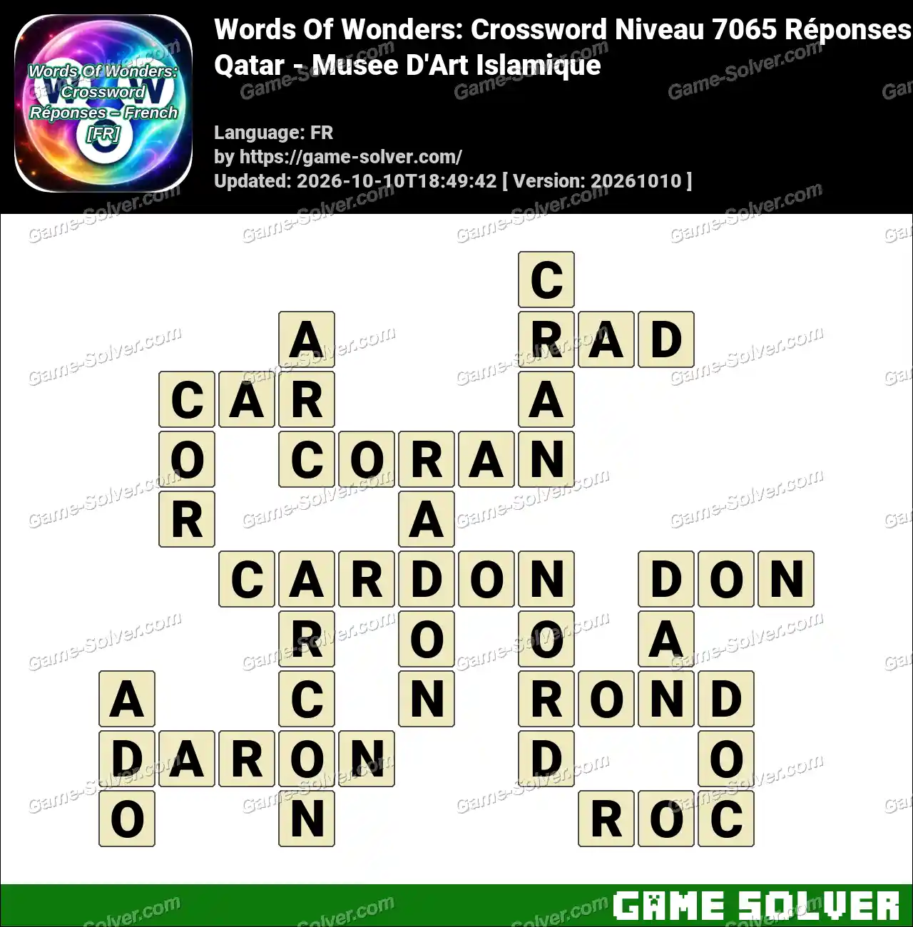 Words Of Wonders: Crossword Niveau 7065 Réponses – Qatar – Musee D’Art Islamique